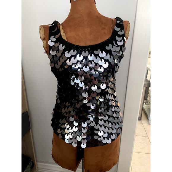 Joan Vass Sz S Knit Sequin 2 Piece Dress Black Wool Glam Party Knitted Dramatic - Picture 6 of 16